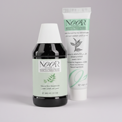 مجموعة غسول الفم بالنعناع الطبيعي ومعجون الأسنان بالمرة