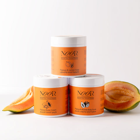 مجموعة البابايا للجسم – تقشير، تفتيح وترطيب متكامل